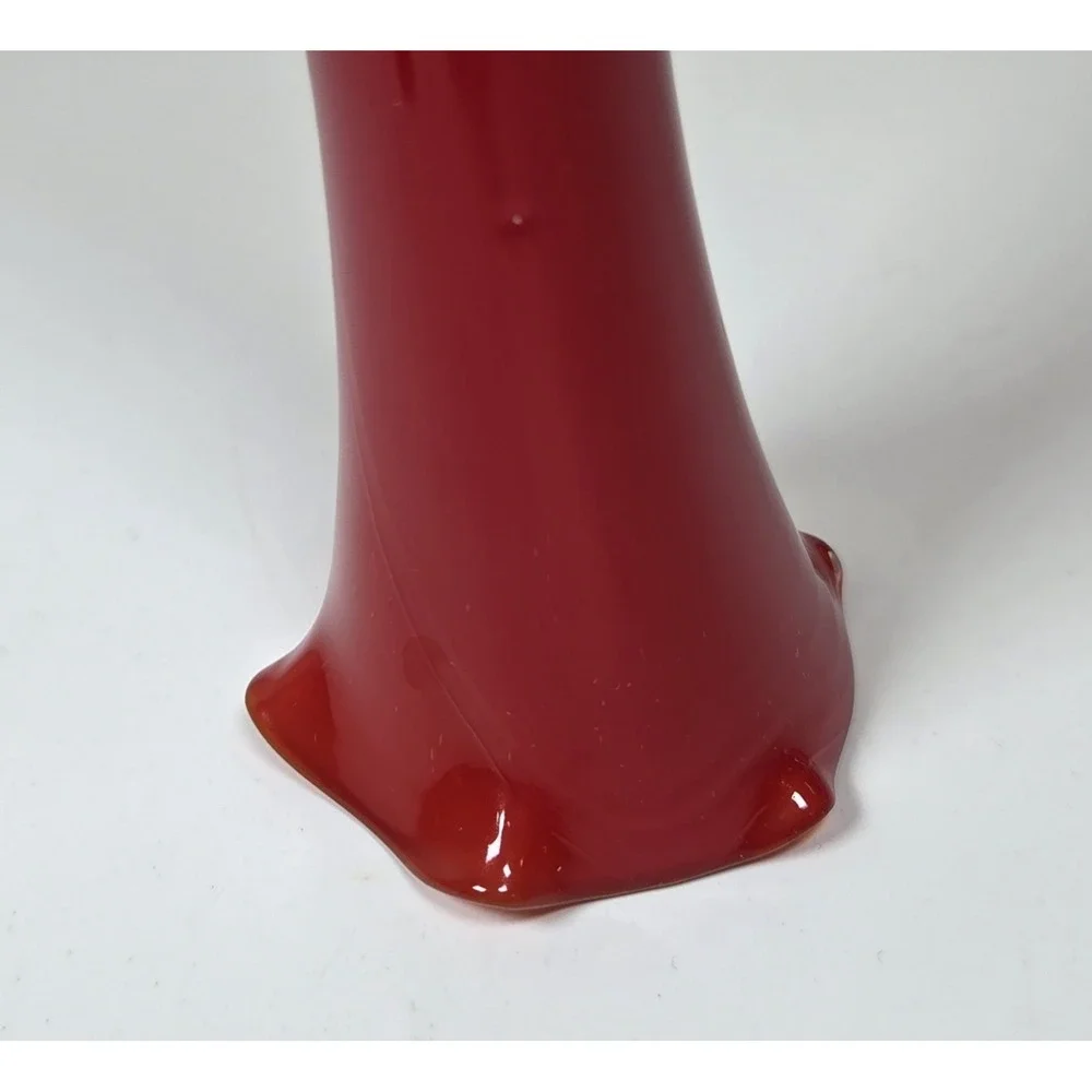Vintage Hand Blown Glass MCM‎  Vase Ruffled Top Red Orange